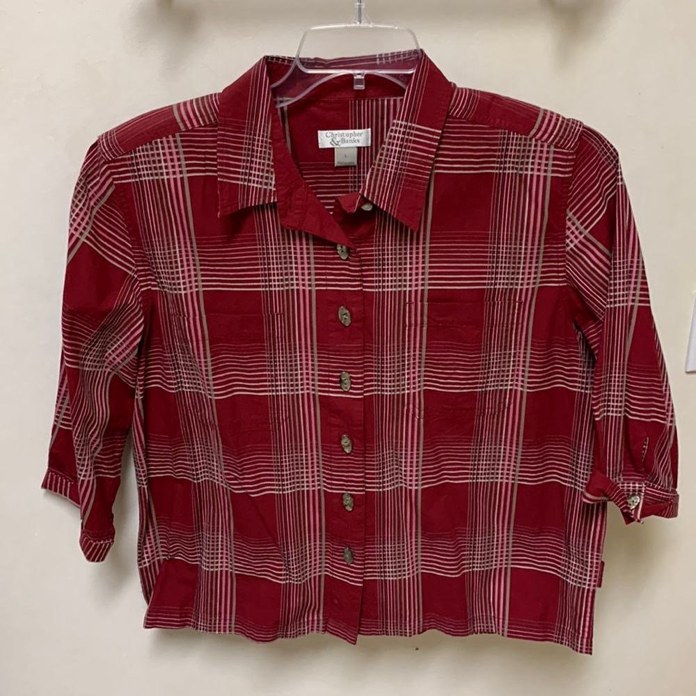 New Women’s Size Large Burgundy Plaid Blouse